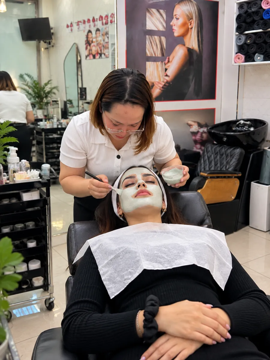 Facial mask treatment in a clean, hygienic ladies salon in Satwa, Dubai