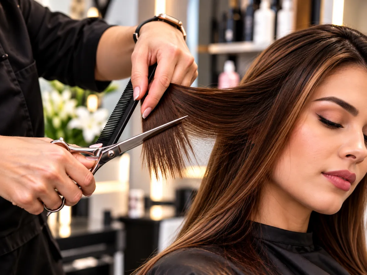 Haircut and styling for long hair at Hareem Hurain Ladies Salon