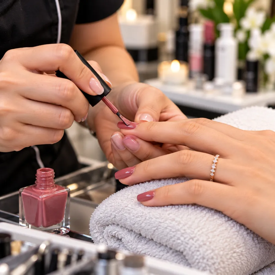 Manicure with nail polish at Hareem Hurain Ladies Salon, Dubai